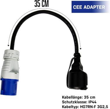 Кратний адаптер CEE на Schuko, 230 В 16 А для кемпінгу та автофургонів, 3-