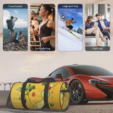 Спортивна сумка для подорожей, дизайн авокадо на помаранчевому фоні, чорний колір, універсальний розмір