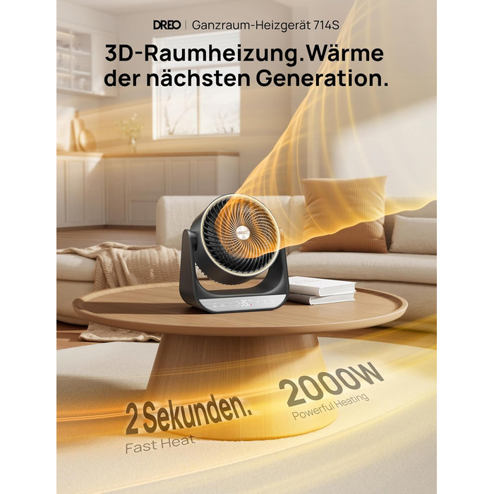 Кімнатний вентилятор-обігрівач Dreo, електричний обігрівач потужністю 2000 Вт з пультом дистанційного керування та термостатом, 7 режимів, захист від перегріву та перекидання, портативний обігрівач для всієї кімнати, чорний, обігрівач для всієї кімнати 71