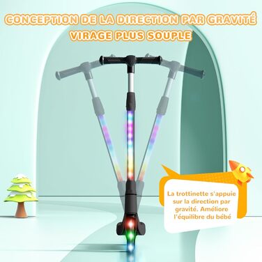 Електросамокат для дітей SISIGAD (610 років), 5,3 дюйма, з кольоровою LED-підсвіткою та 3 рівнями регулювання висоти, макс. швидкість 10 км/год, навантаження до 70 кг
