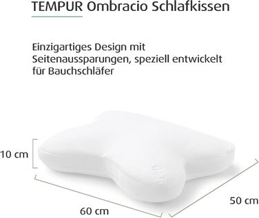Подушка для сну TEMPUR Ombracio, ергономічна подушка у формі метелика для тих, хто спить на животі, середньої жорсткості, 60 x 50 x 10 см, біла (модель-наступник подушки)