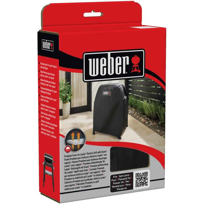 Захисний чохол Weber Premium для гриля Lumin на підставці, повітропроникний, стійкий до УФ-випромінювання та вологи, захист від вітру та негоди, з застібкою-липучкою чорний (3401289)