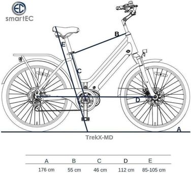 Жіночий електровелосипед smartEC TrekX-MD трекінговий 250 Вт середньомоторний літій-іонний акумулятор 36V/13Ah електричний велосипед 26/28 дюймів дальність ходу 90 км до 25 км/год трекінговий міський 26 дюймів