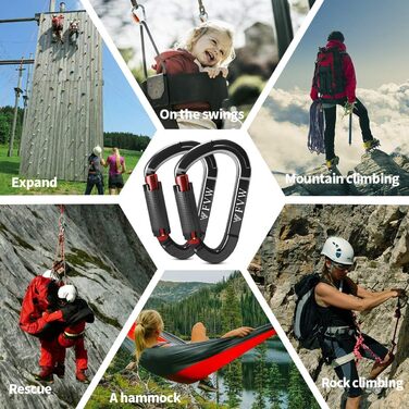 Спорядження для скелелазіння з карабіном 25 кН, 5 шт. автоматично фіксуючих карабінів для гамаків, гойдалок, повідків та шлейок для собак із замком, для кемпінгу, походів та інших потреб (чорний*5)