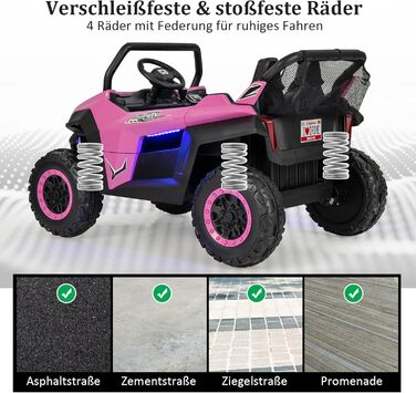 Місний дитячий автомобіль з пультом дистанційного керування 2.4G, дитячий квадроцикл 12В з музикою та фарами, електромобіль 2-4 км