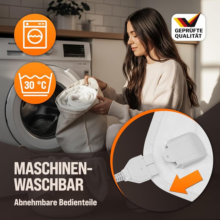 Підковдра Monzana з підігрівом 150x80 см, 3 режими нагріву, 60 Вт, біла, із захистом від перегріву, ковдра, яку можна прати в пральній машині