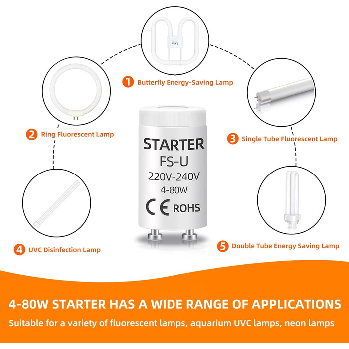 6pcs 4-80W FSU FSU Luminescent Tube Starter, AC 220-240V, UV Light Control Control Accessories, Long lifetime, Fits for Fluorescent Lamps, Aquarium UVC Lights, Neon Lights, 6pcs 4-80W FSU FSU Luminescent Tube Starter, AC 220-240V, UV Light Control Control