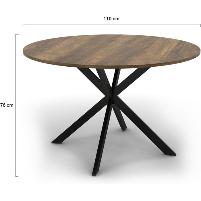 Круглий обідній стіл ALIX зі стільницею Hawkins, місце для 4-6 осіб, ніжки-павуки, темне дерево та чорний колір, 110 см
