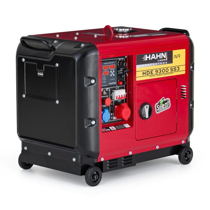 Дизельний генератор Hahn & Sohn HDE 9300SS3 - максимальна потужність 9,3 кВА Електричний стартер, AVR, генератор для будівельних майданчиків, будинків, садів, 70 дБ - аварійний генератор, дизельний генератор, 230 В 6,5 кВт дизель