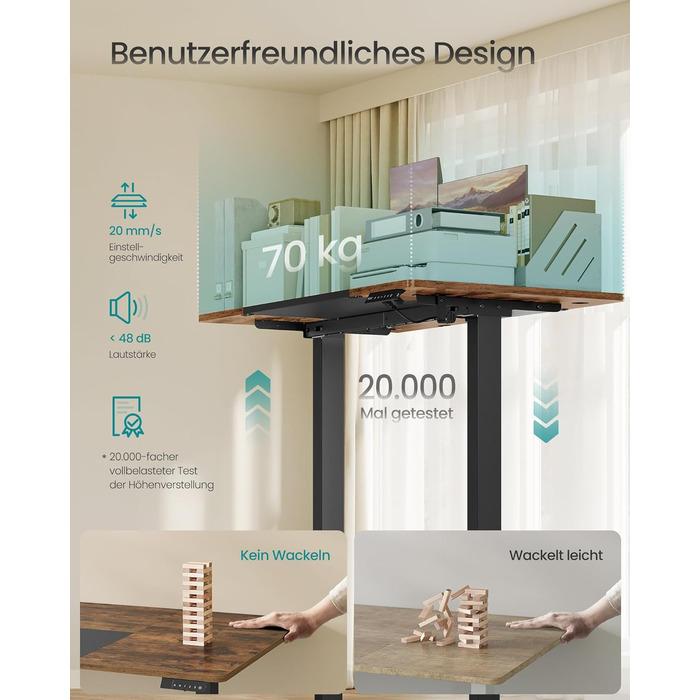 Електричний письмовий стіл SONGMICS з регульованою висотою, 120 x 60 см, безступінчасте регулювання, функція пам&39яті з 4 рівнями висоти, вінтажний коричневий - чорний LSD015X01 120 x 60 см вінтажний коричневий чорний