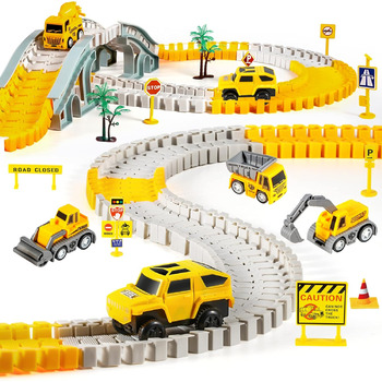 260pcs Car Racing Track 6 Cars Excavator Toy from Toy Cars Highway from 3 4 5 6 Years Boy Girl, Flexible Track Crane Games, Electr