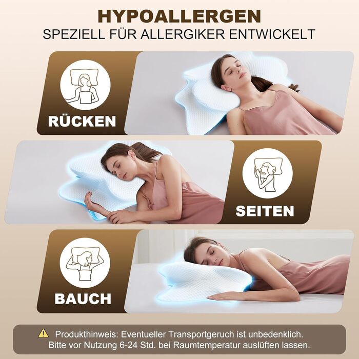 Подушка для шиї, ергономічна подушка для підтримки шиї, сертифікована OEKO-TEX для алергіків, ортопедична подушка для сну з піни з ефектом пам&39яті для сну на боці та на спині (змінна наволочка), біла, подушка () наволочка ()