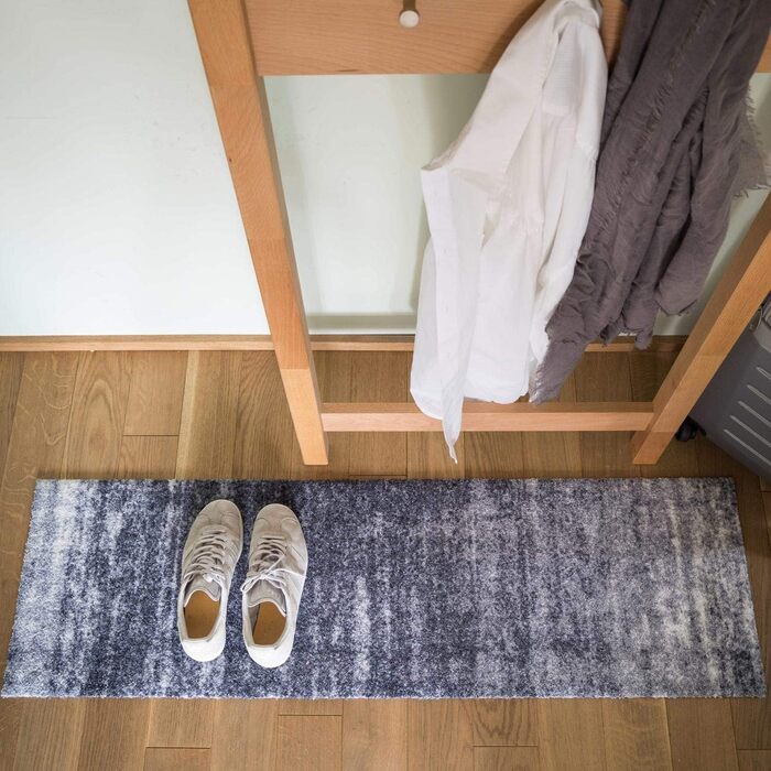 Килимок Salonloewe Ronny Stripes сірий без рамок 35x120 см, доріжка для паркування взуття, яку можна прати, легко чистити, безпечний для сушильної машини, нековзний, гума та поліамід 35 x 120 см (прямокутний)
