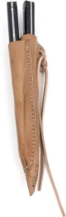 Середньовічний набір столових приборів у подвійних шкіряних піхвах (ріжок, ніж та виделка)