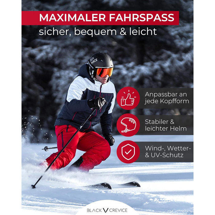 Лижний шолом CREVICE Gstaad з козирком Pilot для чоловіків та жінок Виготовлений з полікарбонату Повітропроникний Регульований розмір M/L Чорний