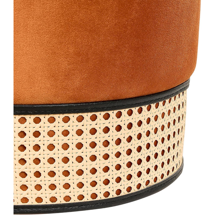 Пуф-стілець Beliani, оксамит, помаранчевий, однотонний, круглий, Ø 35 см, з плетінням Weiner, сучасний Янктон