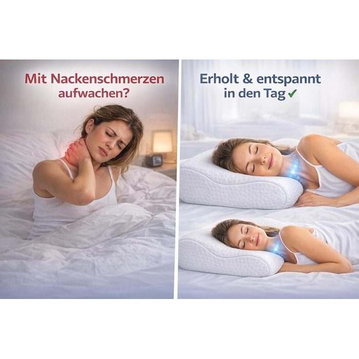 Подушка для шиї BCS Home&Sleep, ортопедична подушка, регульована по висоті 50x30 см, від болю та напруги в шиї, чохол з тенселу, який можна прати та дихає