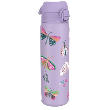 Пляшка для води ion8, 500 мл, герметична, відкривається однією рукою, надійний замок, можна мити в посудомийній машині, без BPA, ручка для перенесення, відкидна кришка, легко миється, кліматично нейтральна, світло-фіолетовий метелик, ізольована сталь