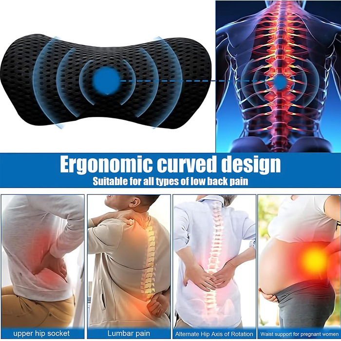 Поперекова опорна подушка, поперекова опорна подушка з піни з ефектом пам&39яті для сну, 46x23x11 см, подушка для болю в спині для ліжка/крісла/автокрісла/офісного крісла, для полегшення болю в попереку, темно-сіра