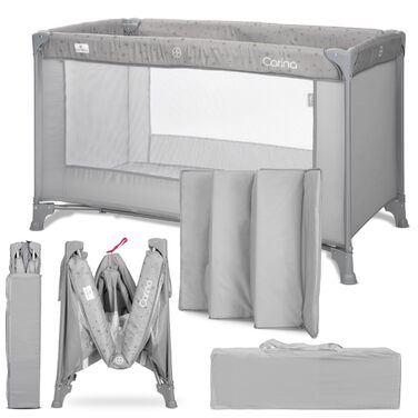 Дитяче ліжечко Lorelli Baby Travel Cot, 2 в 1, дитяче ліжечко та манеж Carina, дитяче ліжечко від народження до 15 кг, складне, включаючи сумку для транспортування, сірий