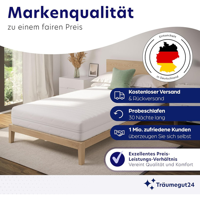 Матрац Trumegut24 AquaFlex 7-зонний 90x200 см H2&H3 Ергономічний матрац з холодної піни Гіпоалергенний та антибактеріальний Знімний та пральний чохол Oeko-TEX (12 см, 90 x 200 см) 90 x 200 см 12 см