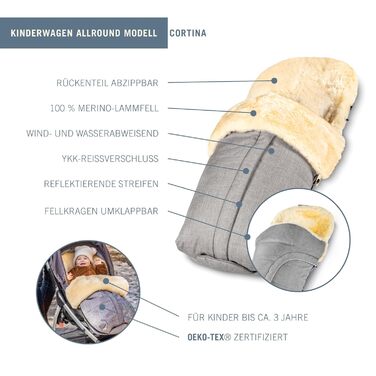 Муфта для ніг Cortina з овчини, сертифікована Oeko-TEX, 45x97 см, вітро- та водонепроникна, можна прати при температурі до 30C, от