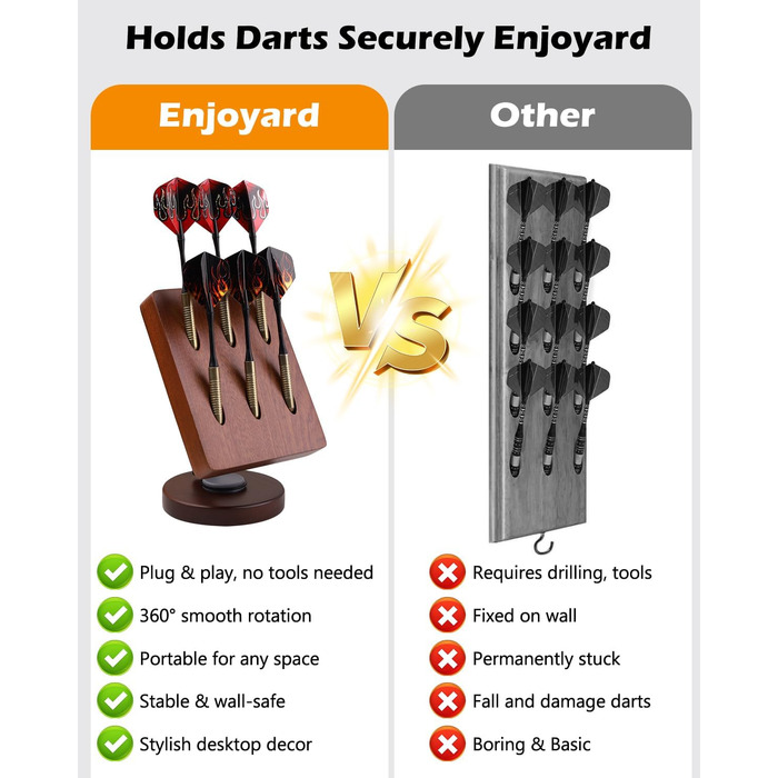 Обертовий дерев&39яний тримач для дротиків настільна підставка для зберігання 6 сталевих та м&39яких дротиків, кишеня-органайзер з нековзною основою для ігрової кімнати, бару, офісу (коричневий)