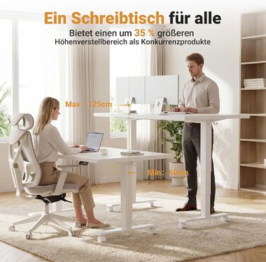 Стіл Claiks з регульованою висотою 16075 см, з 2 електродвигунами, товщиною стільниці 25 мм, вантажопідйомність 130 кг, стіл з регульованою висотою, 3-функціональною пам&39яттю та 4 тихими колесами, білий 160 x 75 см