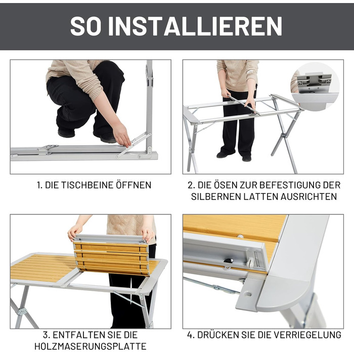 Складаний кемпінговий стіл TIMBER RIDGE 110x70 см, розкладний стіл для 4-6 осіб, алюмінієвий розкладний стіл зі стільницею, що згортається, сумка для перенесення, імітація дерева, для пікніків, саду, походів, подорожей