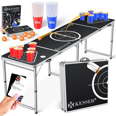 Набір столів для пивного понгу KESSER з картковою грою, питною грою - вкл. 100 стаканчиків (50 червоних та 50 синіх), 6 м&39ячів книга правил. Стіл для вечірок з регульованою висотою, складний, класичний карткова гра.