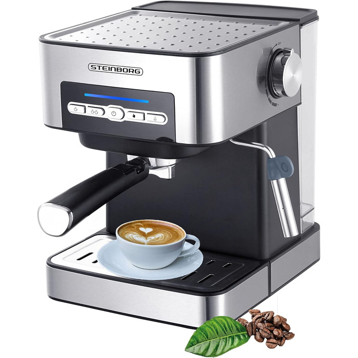 Кавоварка Steinborg Машина для портафільтра 15 бар Кавоварка з портафільтром з піноутворювачем молока Машина для капучино Резервуар для води об'ємом 1,6 літра