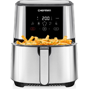 Сенсорна фритюрниця Chefman TurboFry, сімейний розмір 4.75 л, попередні налаштування цифрового керування одним дотиком, картопля фрі, курка, м'ясо, риба, можна мити в посудомийній машині, автоматичне вимкнення, нержавіюча сталь DE 4.75 л