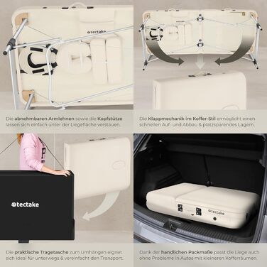 Зонний масажний стіл, складний масажний стіл, регульований по висоті алюмінієвий масажний стіл, портативне масажне ліжко з аксесуарами, підголівник, підлокітник, сумка для перенесення - бежевий. Ширина без підлокітників 78 см. Бежевий., 3-