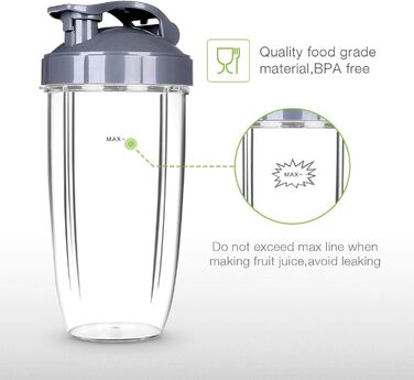 Запасні частини Poweka, сумісні з блендером Nutribullet 600 Вт/900 Вт, 2 банки по 32 унції з відкидною кришкою Сумісний з високошвидкісною соковижималкою Nutribullet