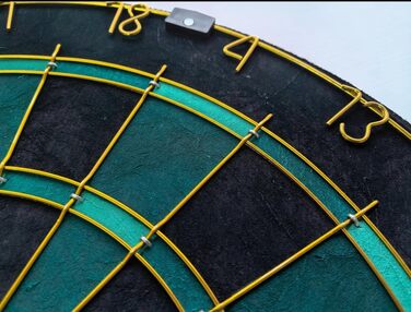 Професійна сизалева мішень для дротиків, бірюзового кольору із золотим кільцем з номером та стрілками - Професійна сталева мішень для дротиків - Мішень для дротиків з 6 металевими наконечниками, золотими стволами для дротиків та держаками