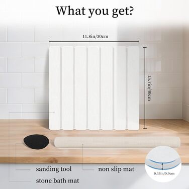 Килимок для сушки посуду THMINS з каменю, 30x40 см, складний діатомовий килимок для сушіння кухні, водопоглинаючий та швидковисихаючий, нековзний, термостійкий килимок для сушки посуду для раковини/чашок/столових приборів, білий 30 x 40 см, білий