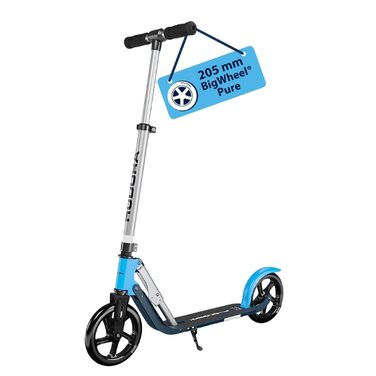 Самокат HUDORA BigWheel Pure стабільний алюмінієвий міський самокат із підніжкою, складаний, з регулюванням висоти, до 100 кг, для підлітків та дорослих, синій