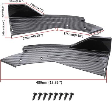 Задній спойлер 1 пара універсальних крил Губний розгалужувач Rock Modified Bumper Canard Protector Дифузор для Audi A1 A3 A4 A5 A6 A6 A7 A7 A8 A8 B6 B7 B8 B9 C6 C7 C8 D3 D4 D5 D6, B/вуглецеве волокно звичайне B/вуглецеве волокно