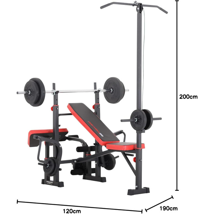 Лава для фітнесу TrainHard Power Station, чорно-червона, зі штангою 1,6 м та дисками вагою 25 кг
