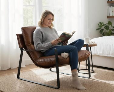 Крісло Chairus з м&39яким покриттям для вітальні, виготовлене зі штучної шкіри, сучасне крісло-гойдалку для спальні з підлокітниками (коричневе)