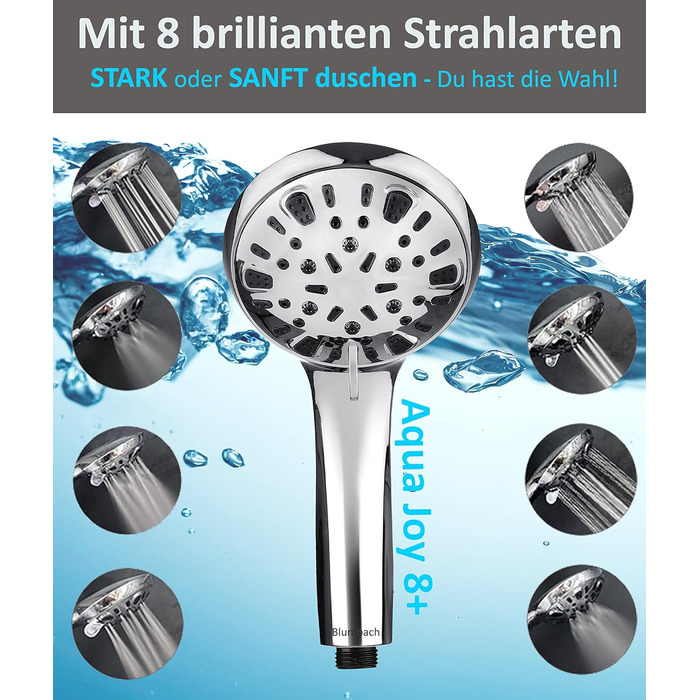 Водозберігаюча душова лійка - Душова лійка високого тиску Aqua Joy - 8 режимів розпилення, душова лійка з підвищеним тиском, душова лійка, водозберігаюча економна душова лійка, високий тиск води, потужний струмінь 8 л/хв. 8 режимів розпилення / Економна д