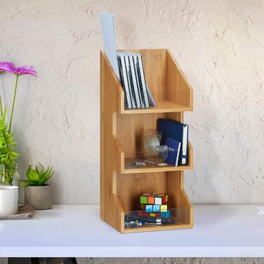 Бамбуковий органайзер Relaxdays з 3 ярусами, відкриті відділення для зберігання для офісу, підставка для спецій для кухні, висота та ширина 418x17 см, натуральний колір