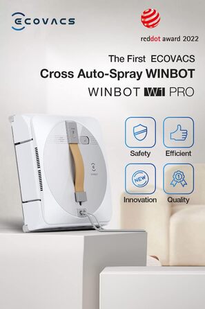 Робот для миття вікон ECOVACS WINBOT W1 PRO, інтелектуальне миття вікон з WIN SLAM 3.0, технологія перехресного розпилення, планув