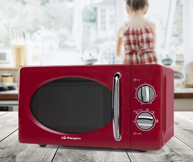 Мікрохвильова піч ємністю 20 літрів, 6 рівнів потужності, таймер до 30 хвилин, вінтажний дизайн, 700 Вт, сталь, червоний, 2020 -