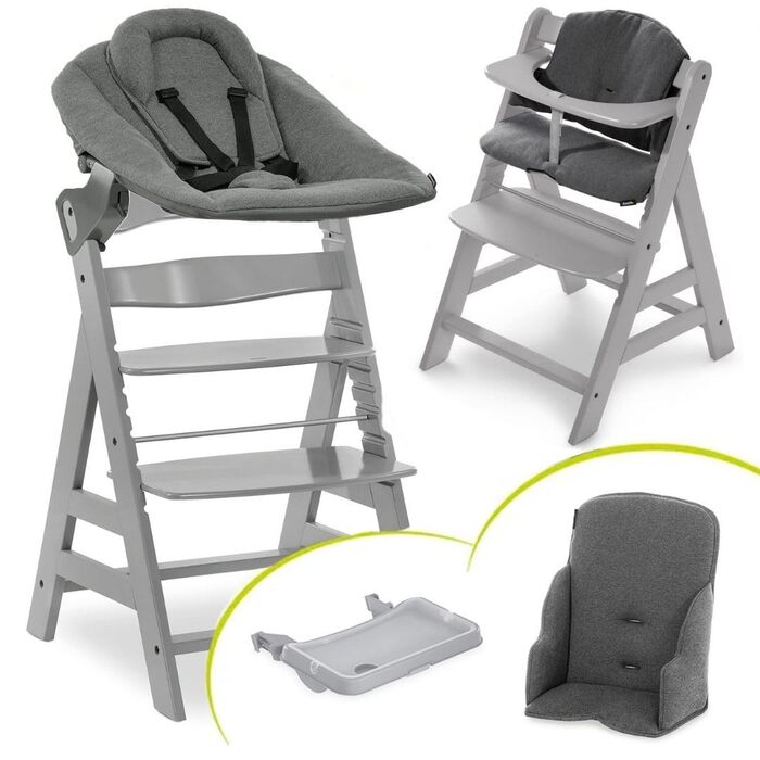 Дитячий стільчик для годування Alpha XXL Набір від народження - Преміальне кріплення для новонароджених з 5-точковими ременями без