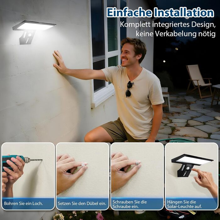 Вуличні сонячні ліхтарі JESLED з датчиком руху, 90 світлодіодних сонячних ліхтарів з пультом дистанційного керування, сонячний захисний настінний світильник ємністю 2600 мАг, 3 режими, водонепроникний настінний світильник IP65 для саду, двору, гаража