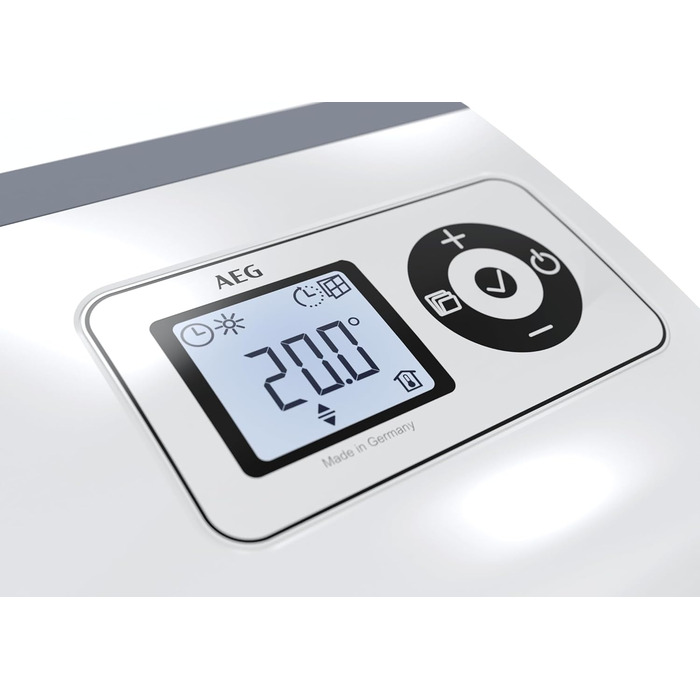 Керамічний вентилятор-обігрівач AEG VH 213, енергозберігаючий, 2000 Вт для приблизно 25 м, сертифікований TV, РК-дисплей, тижневий таймер, для ванної кімнати, 238296 пластик без таймера на 120 хв, одинарний