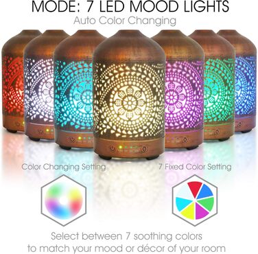 Кімнатний зволожувач повітря для спальні з функцією таймера, освіжувач повітря для квартири з 7 режимами освітлення, електричний металевий дифузор для ароматичних олій, 100 мл