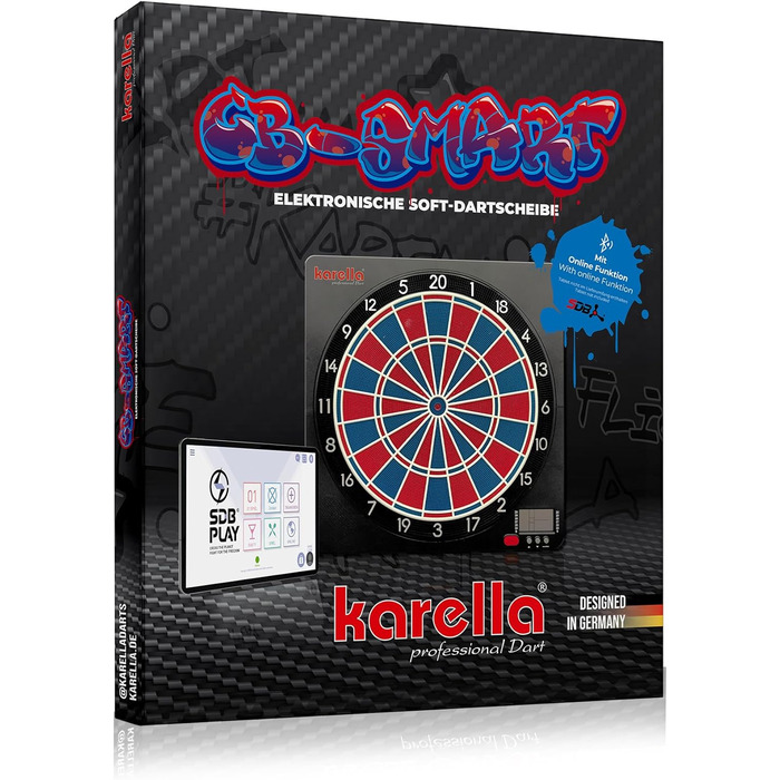 Електронна мішень для дартсу Karella CB-Smart, переможець тестів серед електронних м&39яких мішень для дартсу, найсучасніша онлайн-функція Bluetooth, 37 ігор, електронна розумна мішень для дартсу, точні турнірні розміри, подвійна/потрійна відстань між 2 л