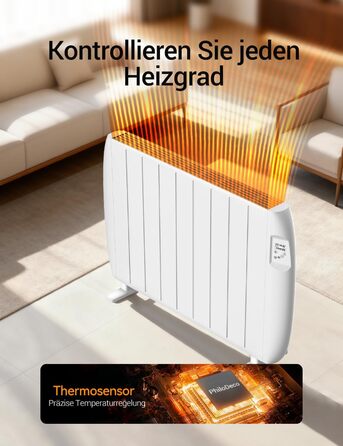 Електричний конвекторний обігрівач, електричний радіатор потужністю 2000 Вт, конвекторний обігрівач з РК-дисплеєм та цілодобовим таймером, радіатор з підставкою та настінним кріпленням, білий